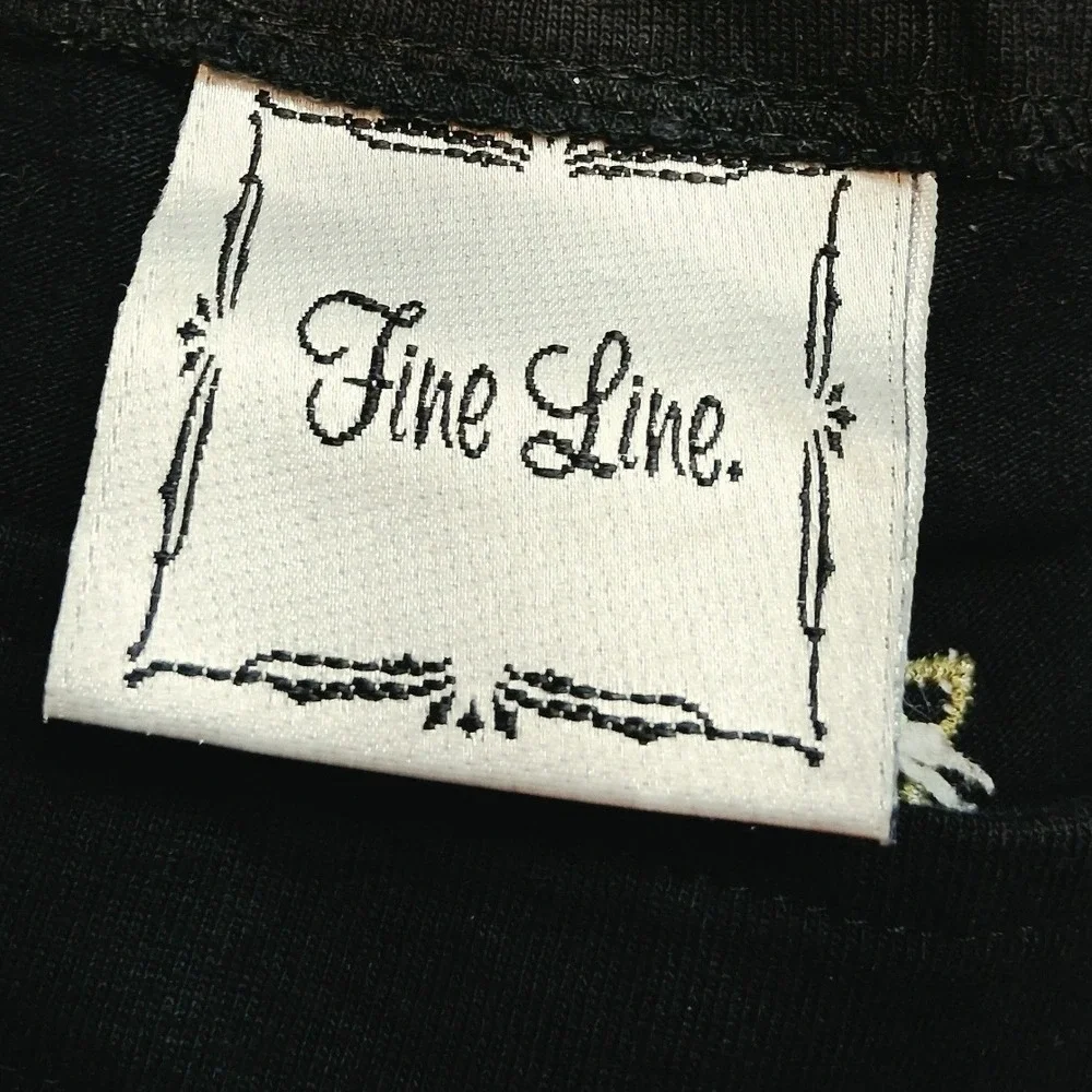 Fine Line Black Tropical Embroidered Cotton Top and Crop Pants Set Made in USA L